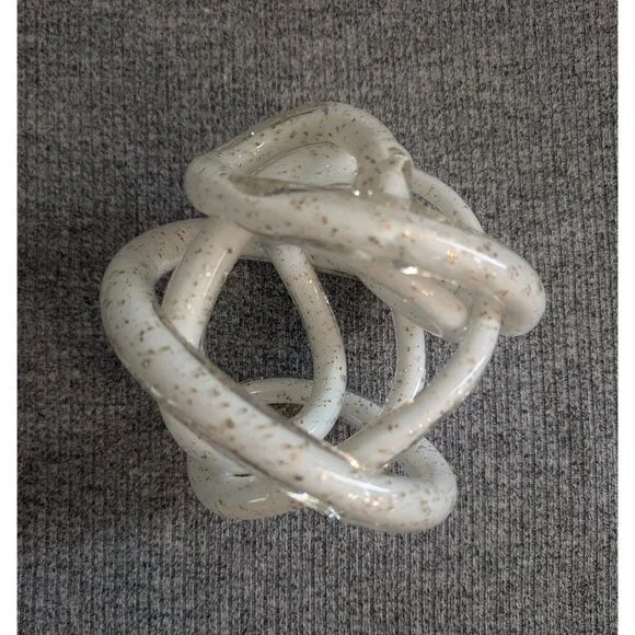 Art Glass Murano-Style Twisted/Infinity Knot Sculpture, White with Gold Flecks - Picture 2 of 4